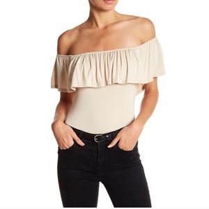 NEW Honey Punch Nude Ruffle Off Shoulder Bodysuit